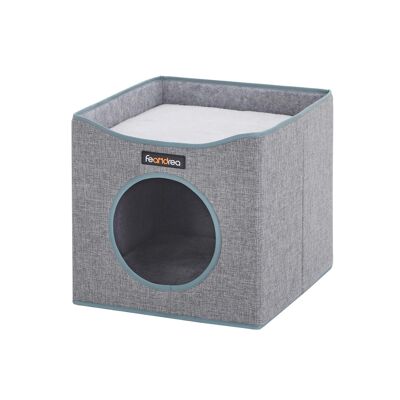 Cueva de gato gris con forma de cubo