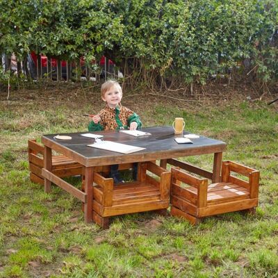 Table à craie Cosy Windmill en caisse H + sièges en caisse en bois H - 50514
