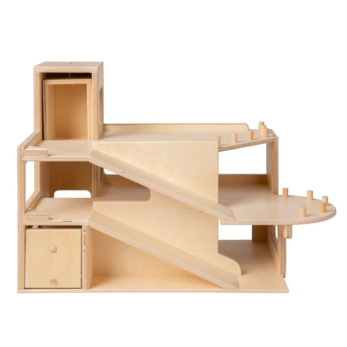 Garage per giocattoli in legno Van Dijk Toys a 2 piani con ascensore - Naturale (qualità per l'infanzia)