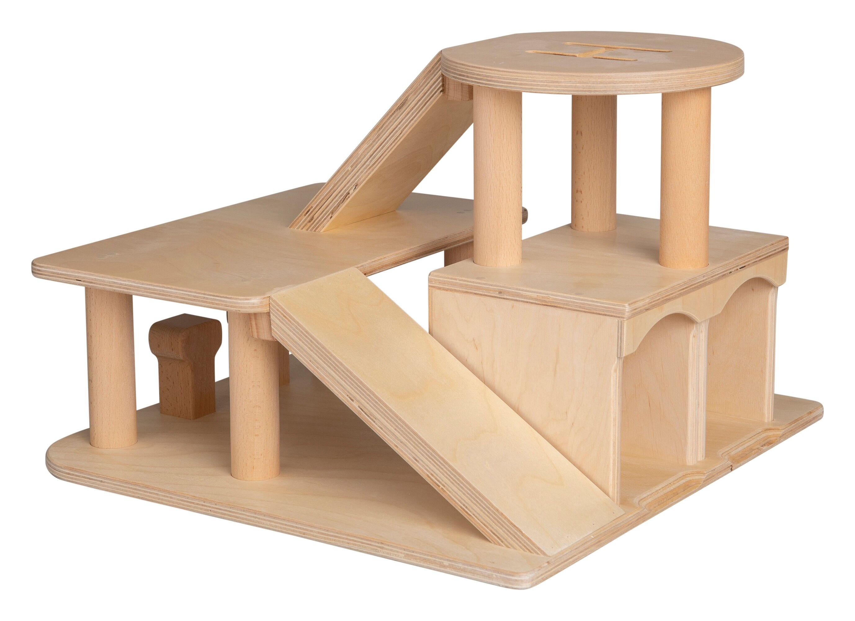 Garage per giocattoli in legno Van Dijk Toys con piattaforma per elicottero - Naturale (qualità per l'infanzia)