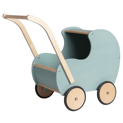 Landau de poupée en bois Van Dijk Toys vintage/rétro - Bleu/vert (qualité puériculture)