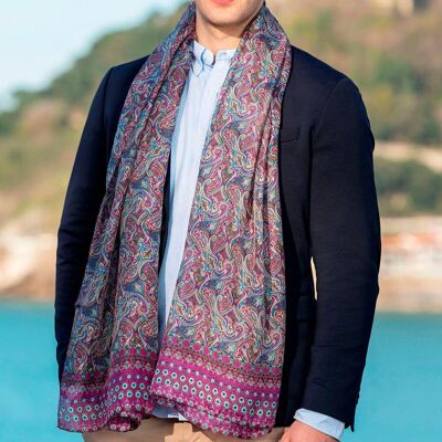 Purple Silk Scarf with Paisley Patterns
