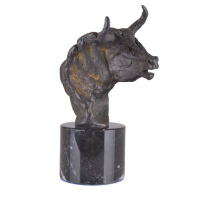 Bulls Head Sculpture with Marble Base