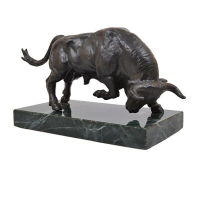 Scultura di toro in bronzo con base in marmo