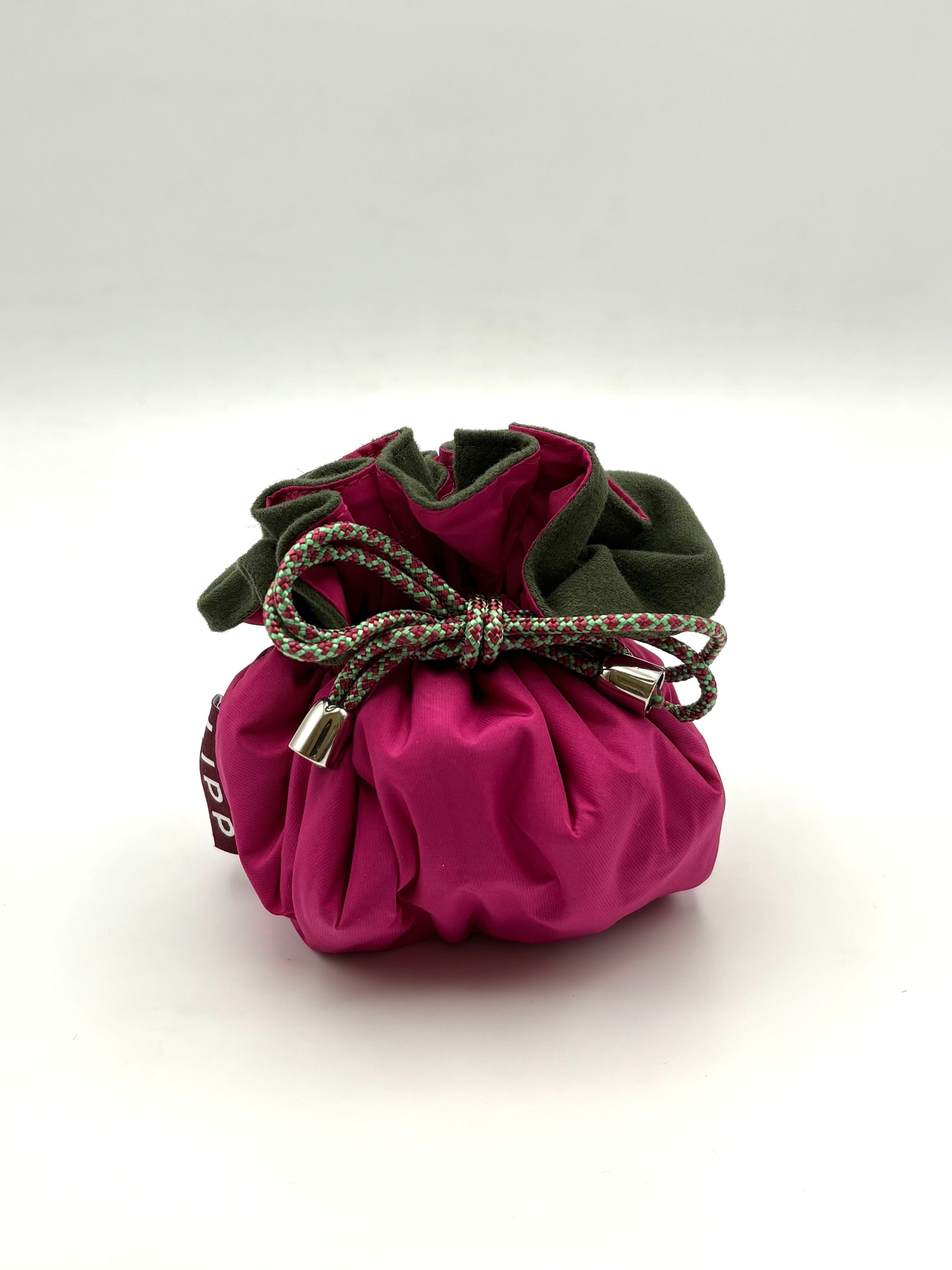 SCHMUCKTASCHE MIT ZUGZUG Fuchsia/Oliv