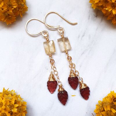 14K gold-filled earrings adorned with Garnet and Citrine