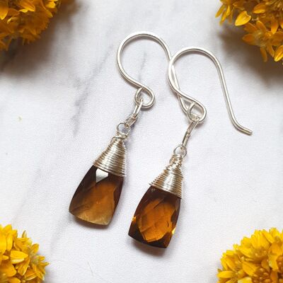 Boucles d'Oreilles en Argent ornées de Quartz Miel