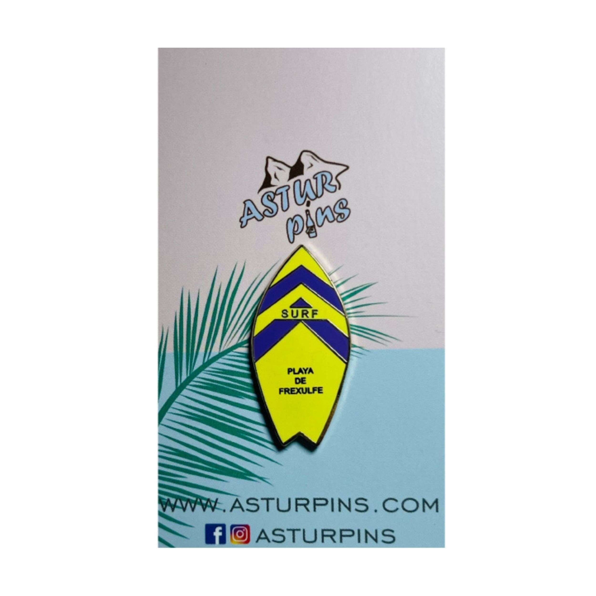 Pin's - Planche de surf jaune - Plage de Frexulfe - Asturies - Ps011