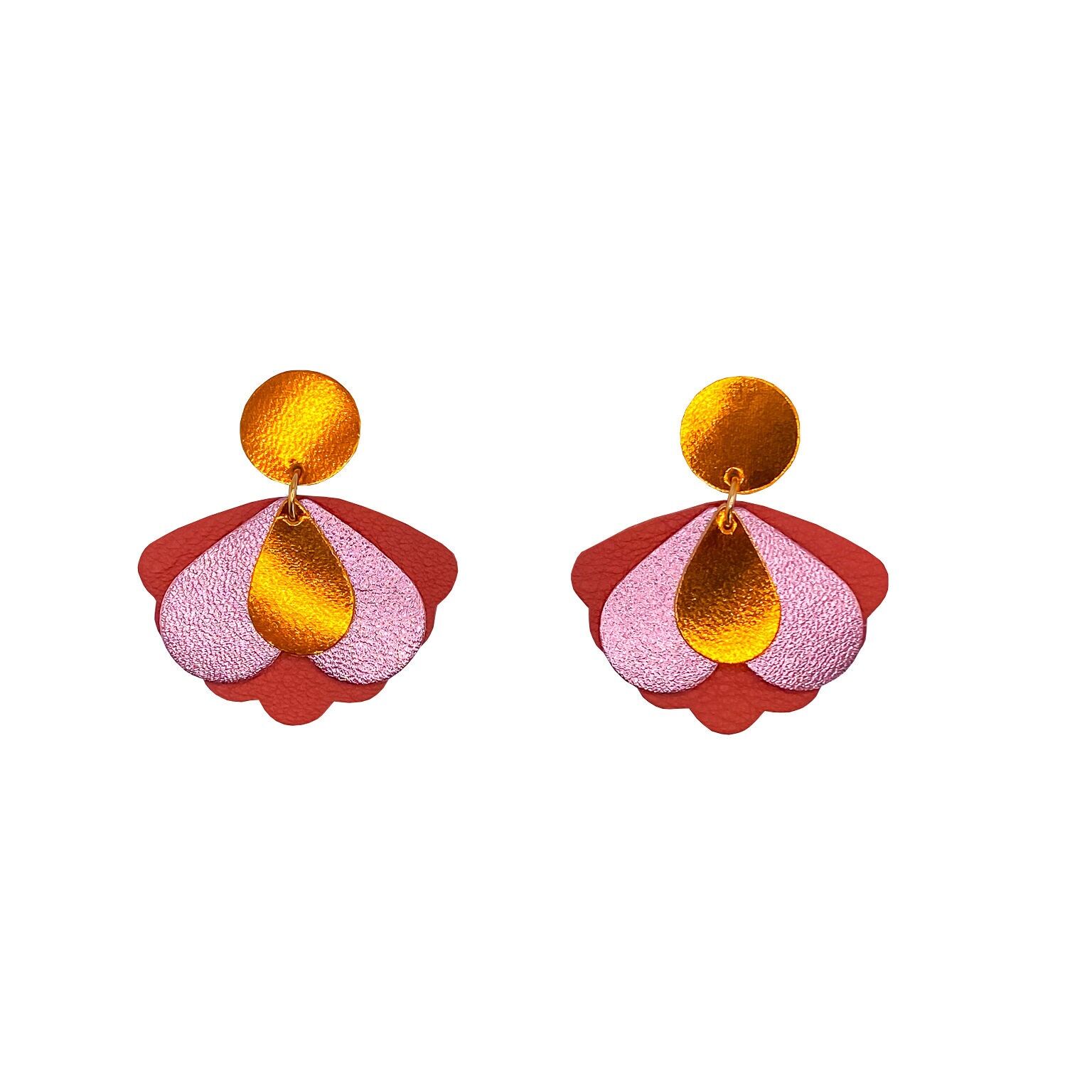 Pendientes de mariposa grandes en cuero naranja vibrante y rosa