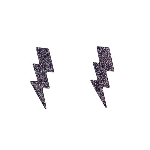 Boucles d'oreilles puces éclair en cuir noir pailleté