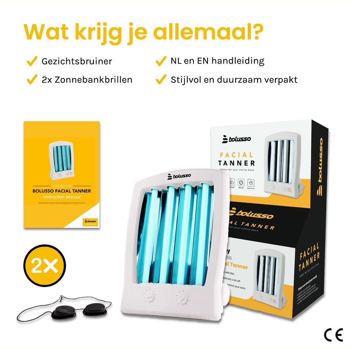 Bolusso Facial Tanner - Facial tanner incl. 2x Sunbed Glasses - For Face and Decollete - Solarium