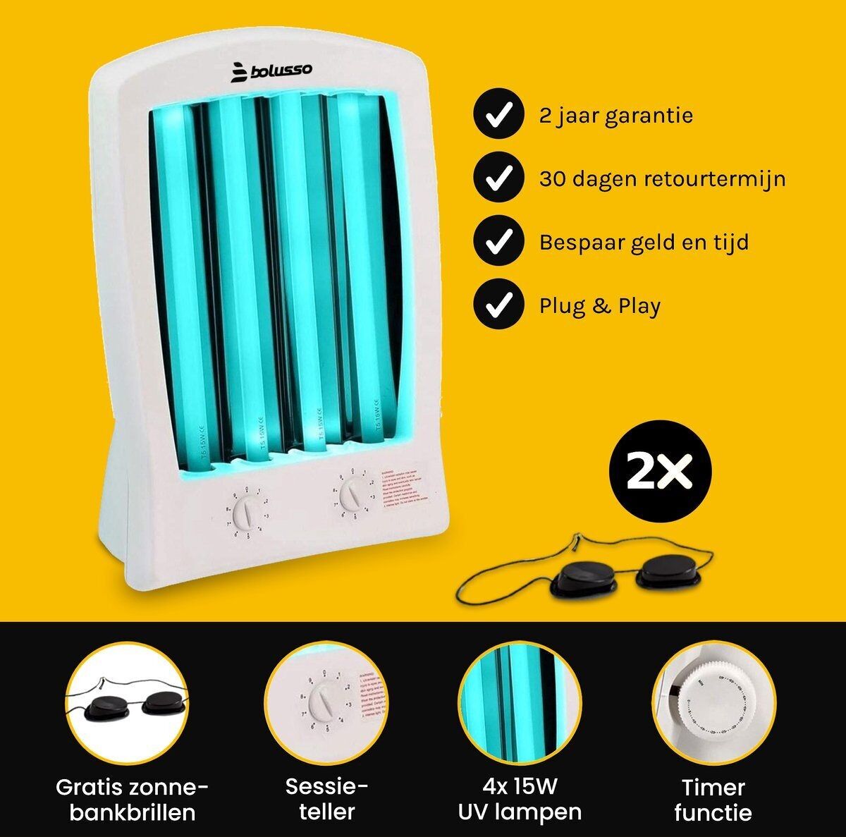 Bolusso Facial Tanner - Facial tanner incl. 2x Sunbed Glasses - For Face and Decollete - Solarium