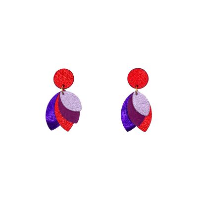 Red and purple leather petal earrings