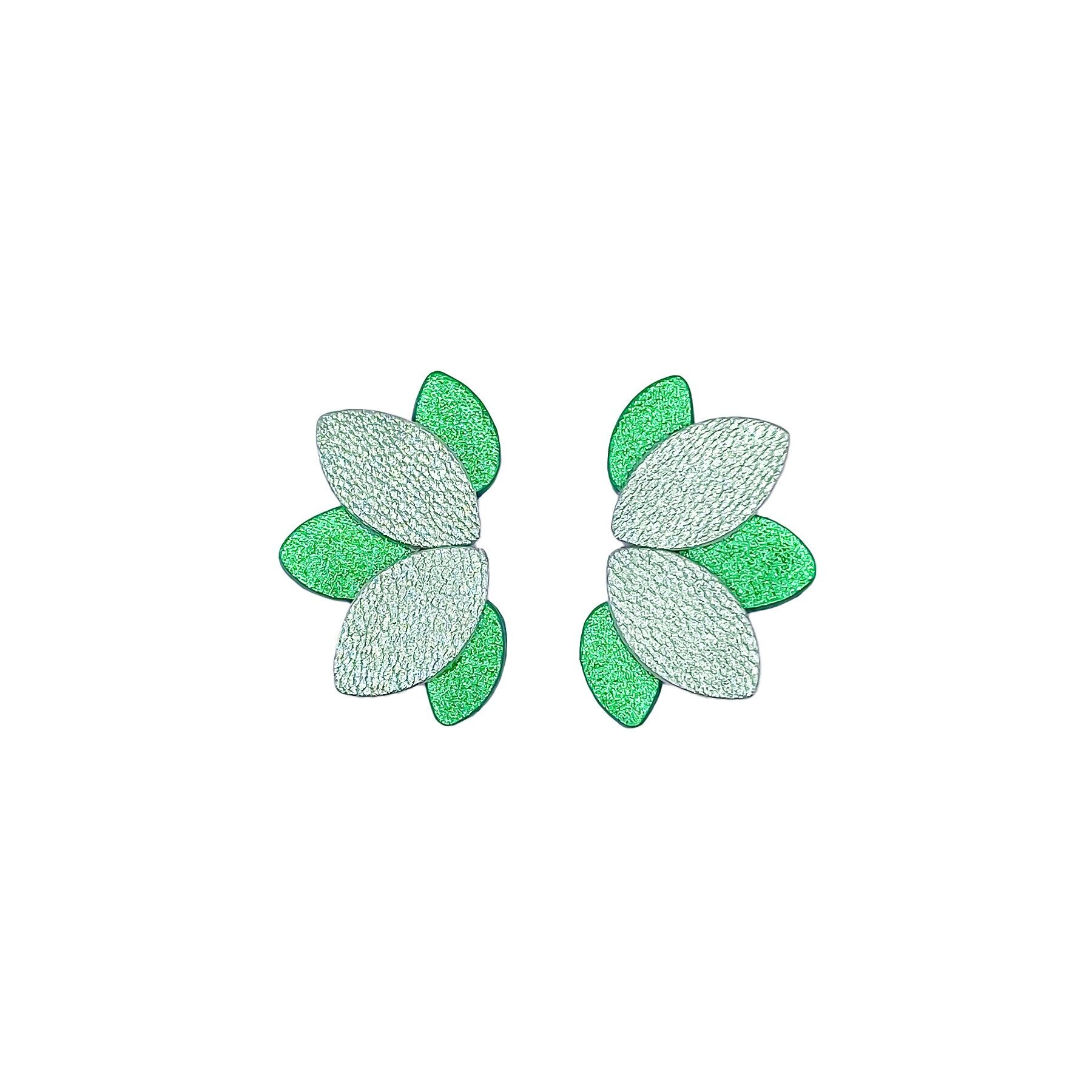 Boucles d'oreilles puces flower en cuir vert