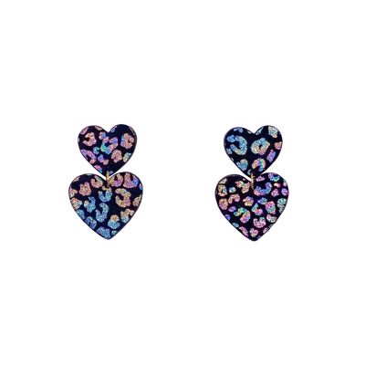 Pendientes de doble corazón de piel de leopardo