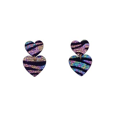 Pendientes de piel de cebra con doble corazón