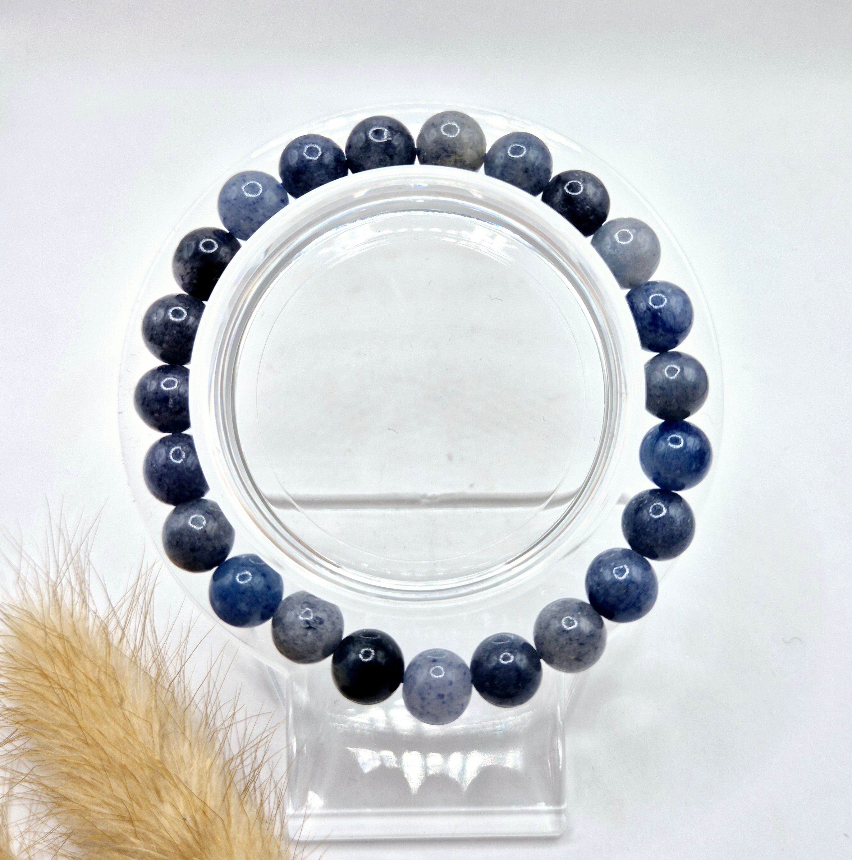 Bracelet en pierres précieuses avec perles rondes de 8 mm - Aventurine bleue