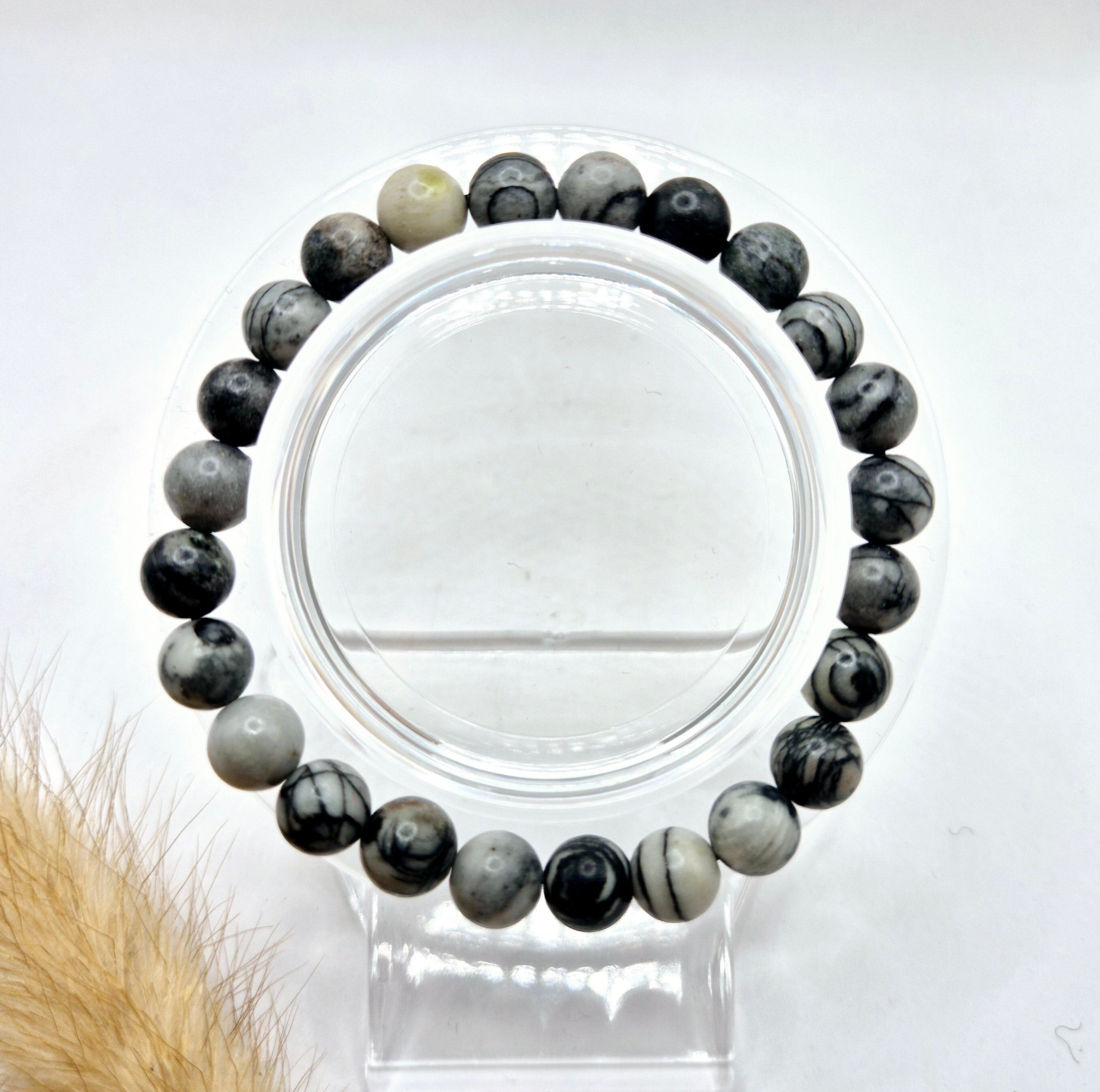 Bracelet en pierres précieuses avec perles rondes de 8 mm - Black Net Stone