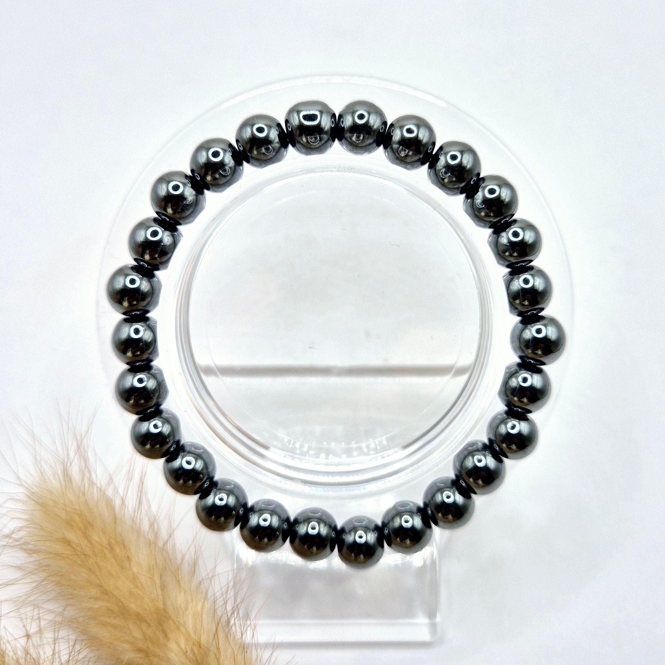 Bracciale con pietre preziose e perle rotonde da 8 mm - Ematite