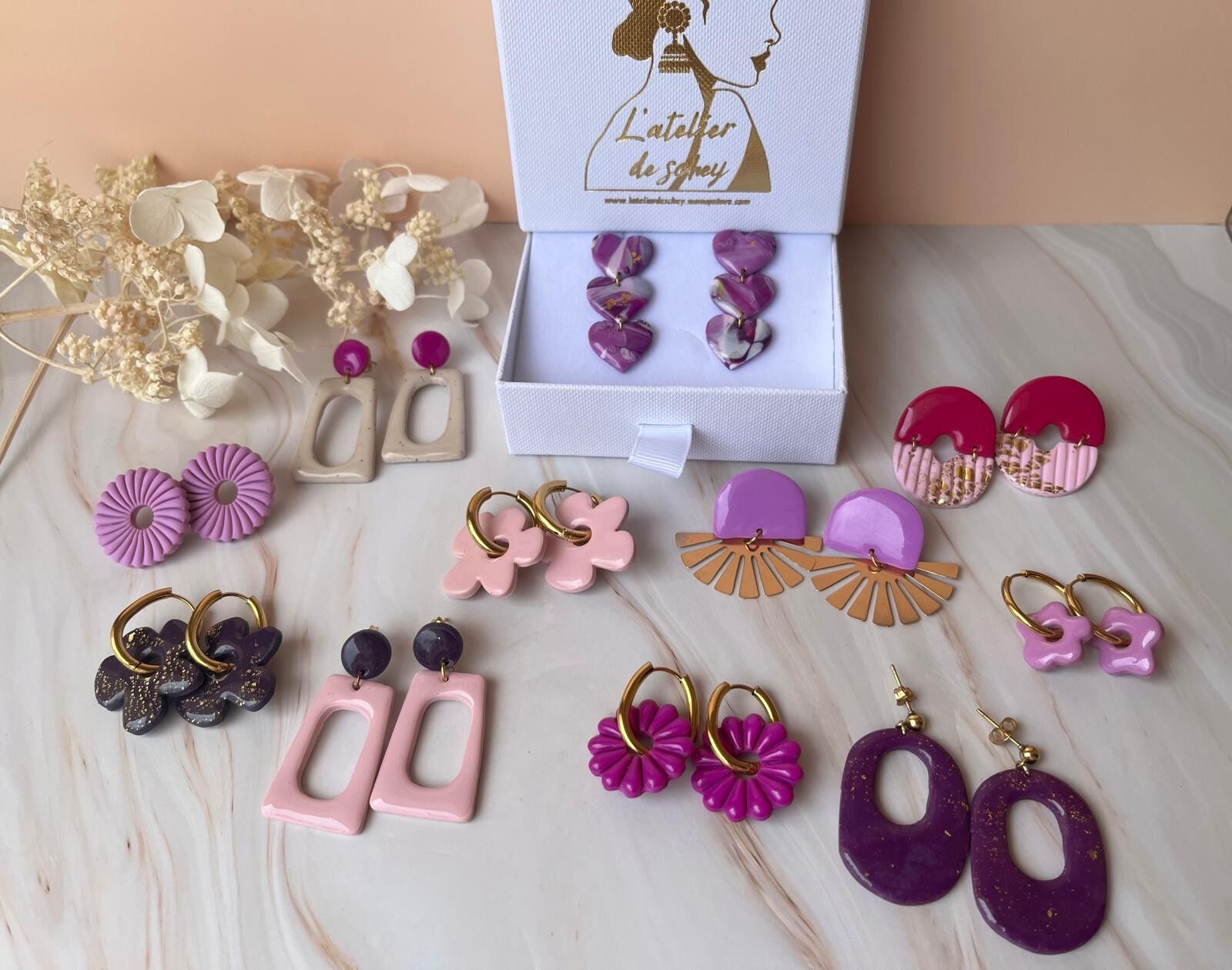 Set of 11 polymer clay earrings from the DOUCE POUPEE collection | Handmade in France