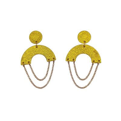 Boucle d’oreille Demi-lune en cuir Jaune avec chaîne