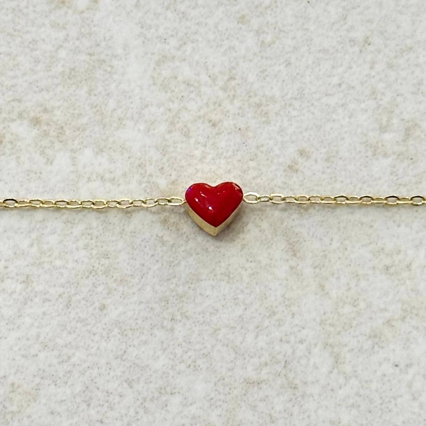 Minimal Stainless Steel Red Heart Bracelet