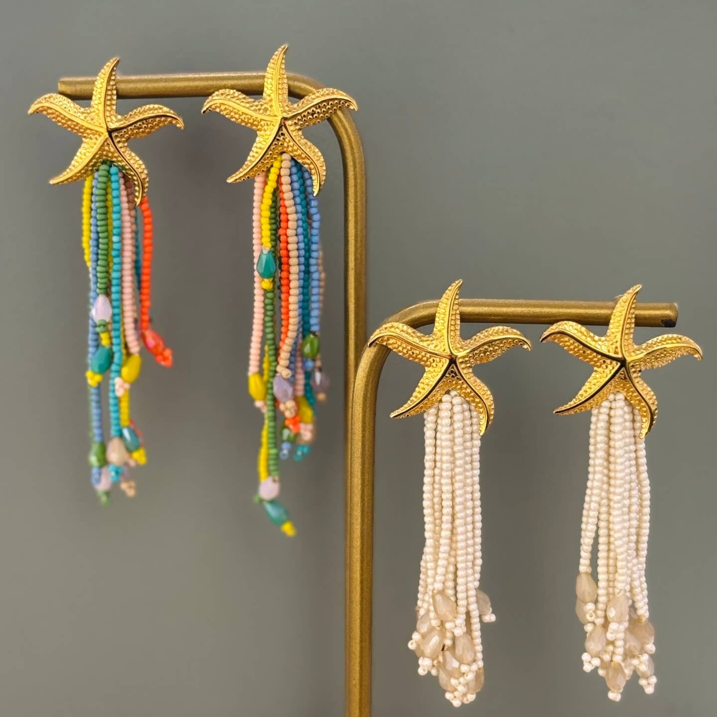 Seastar Bohem Dangle Earrings w Colorful Beads