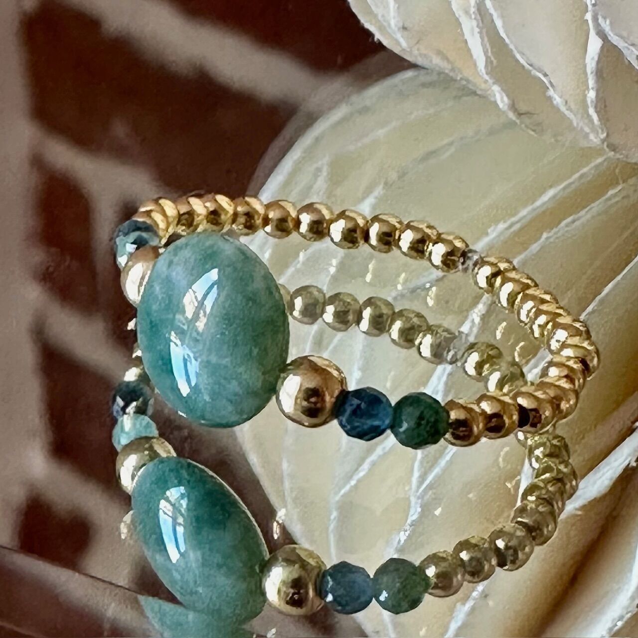 Indian Agate Ring in Gold Plated Silver