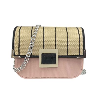 Chicca Mini Rafia Sable et Alcantara Rose - Sac bandoulière