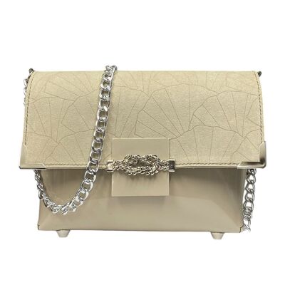 Box - Sac bandoulière femme en PVC brillant et Alcantara beige