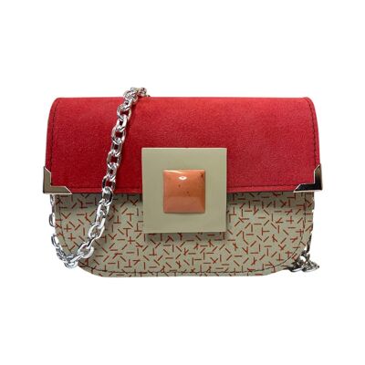 Chicca Maxi Alcantara coral y palo rojo - Bolso bandolera con bandolera