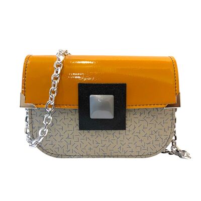 Chicca Maxi Alcantara ocre et bleu bâton - Sac messager avec bandoulière