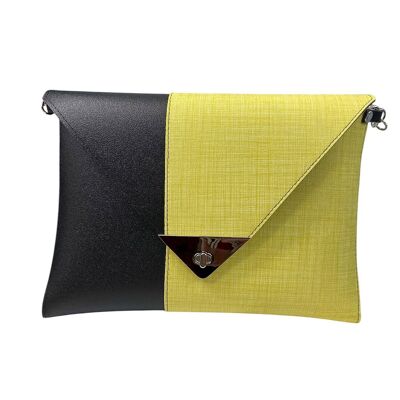 Clutch - Bolso de mano y bandolera para mujer en PVC satinado y alcántara lima