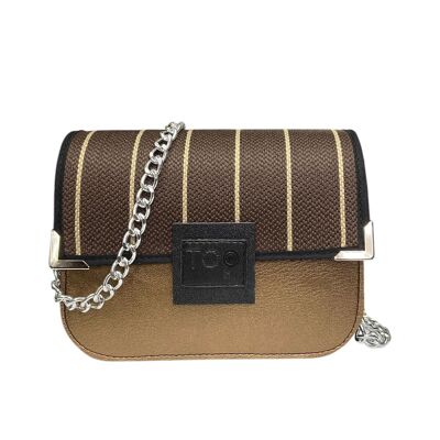 Chicca Maxi Rafia Chocolat et Bronze - Sac messager avec bandoulière