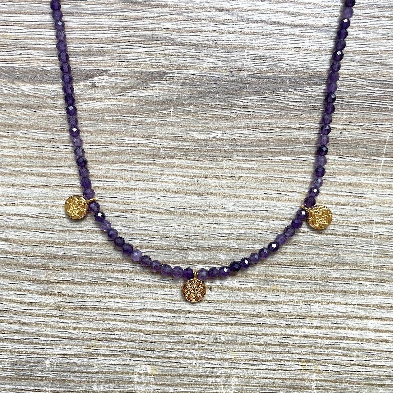 Amethyst necklace with Celestial medals