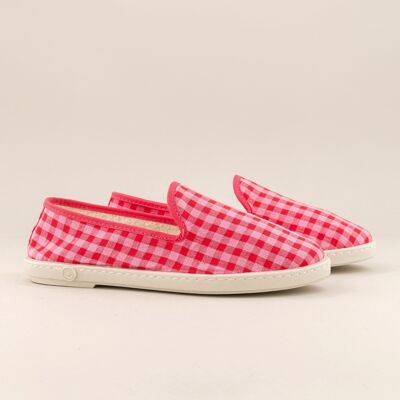 Women's gingham slippers, red-pink
