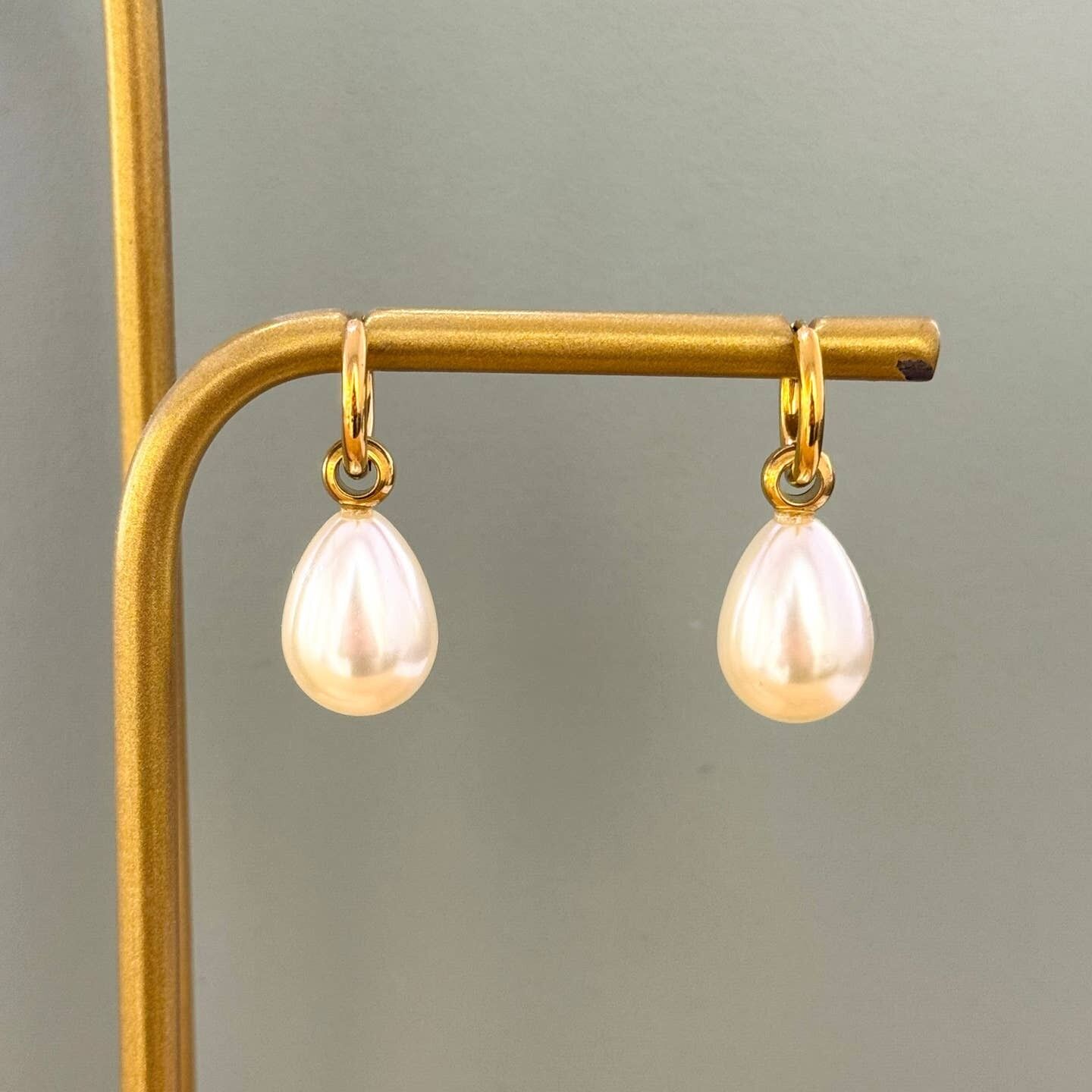 Drop Pearl Stainless Steel Hoop Earrings