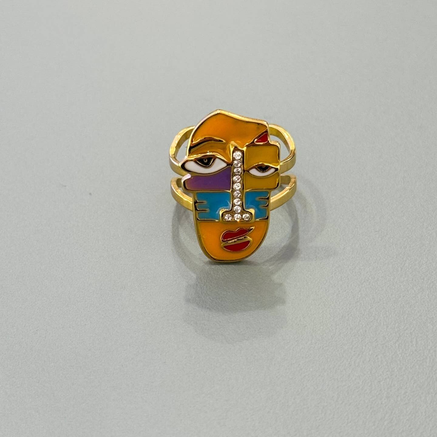 Picasso Face Adjustable Stainless Steel Enamel Ring 