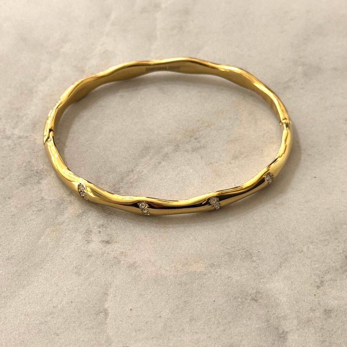 Birgit Stainless Steel Bangle Bracelet w White Zirconias