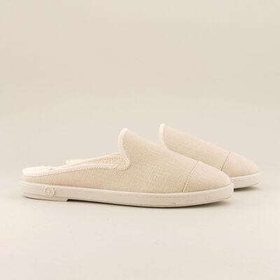 Mule da donna in lino, beige avorio