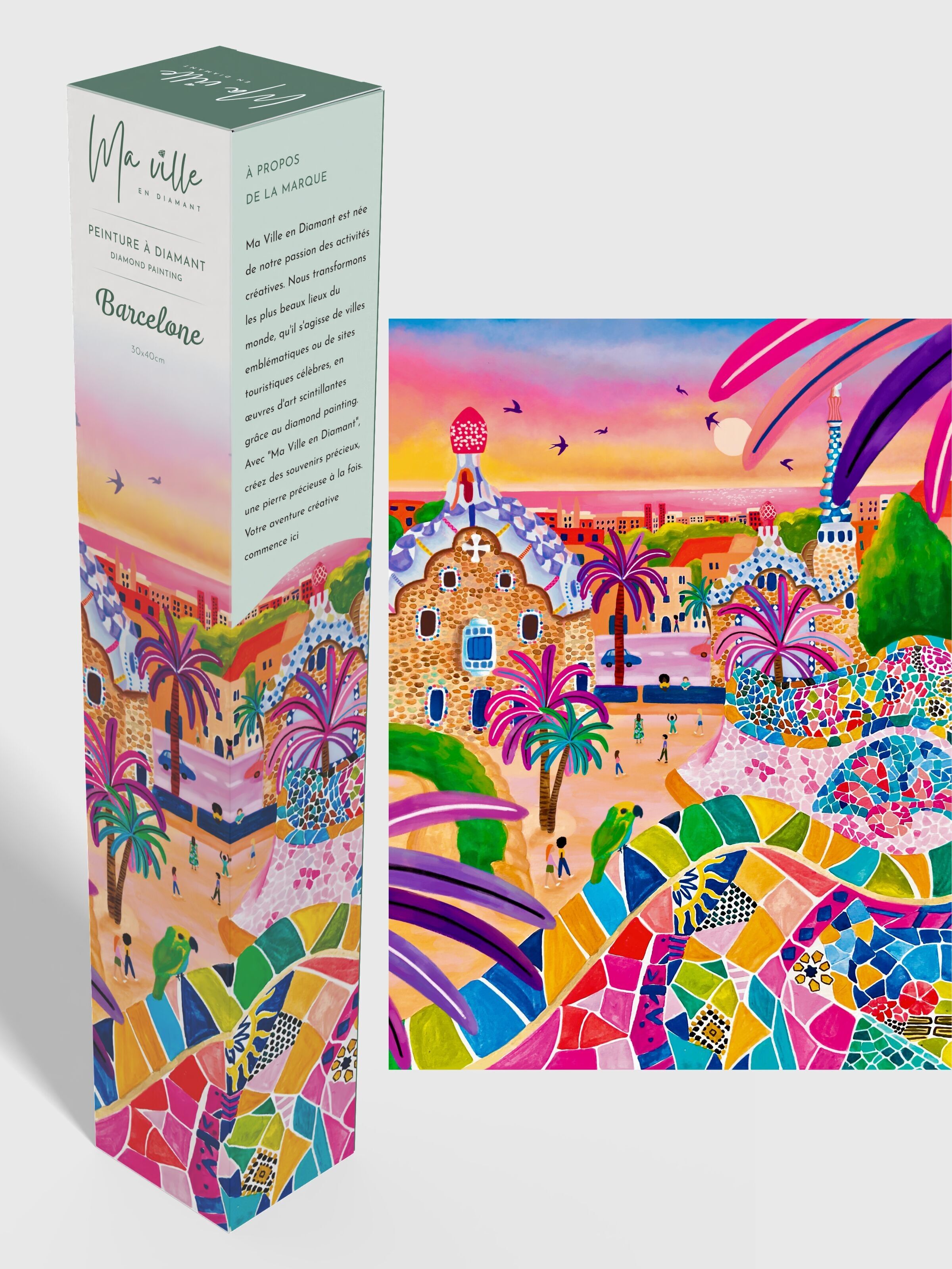 Peinture en Diamant Barcelone Vue du Parc Güell 30x40cm - Kit complet Diamond Painting