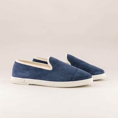 Zapatillas de piel para mujer, color azul denim