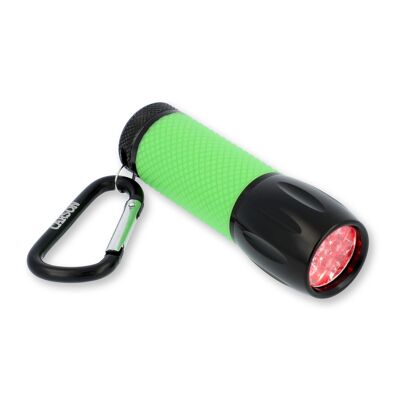 Lampe torche LED rouge vif avec poignée en caoutchouc phosphorescente