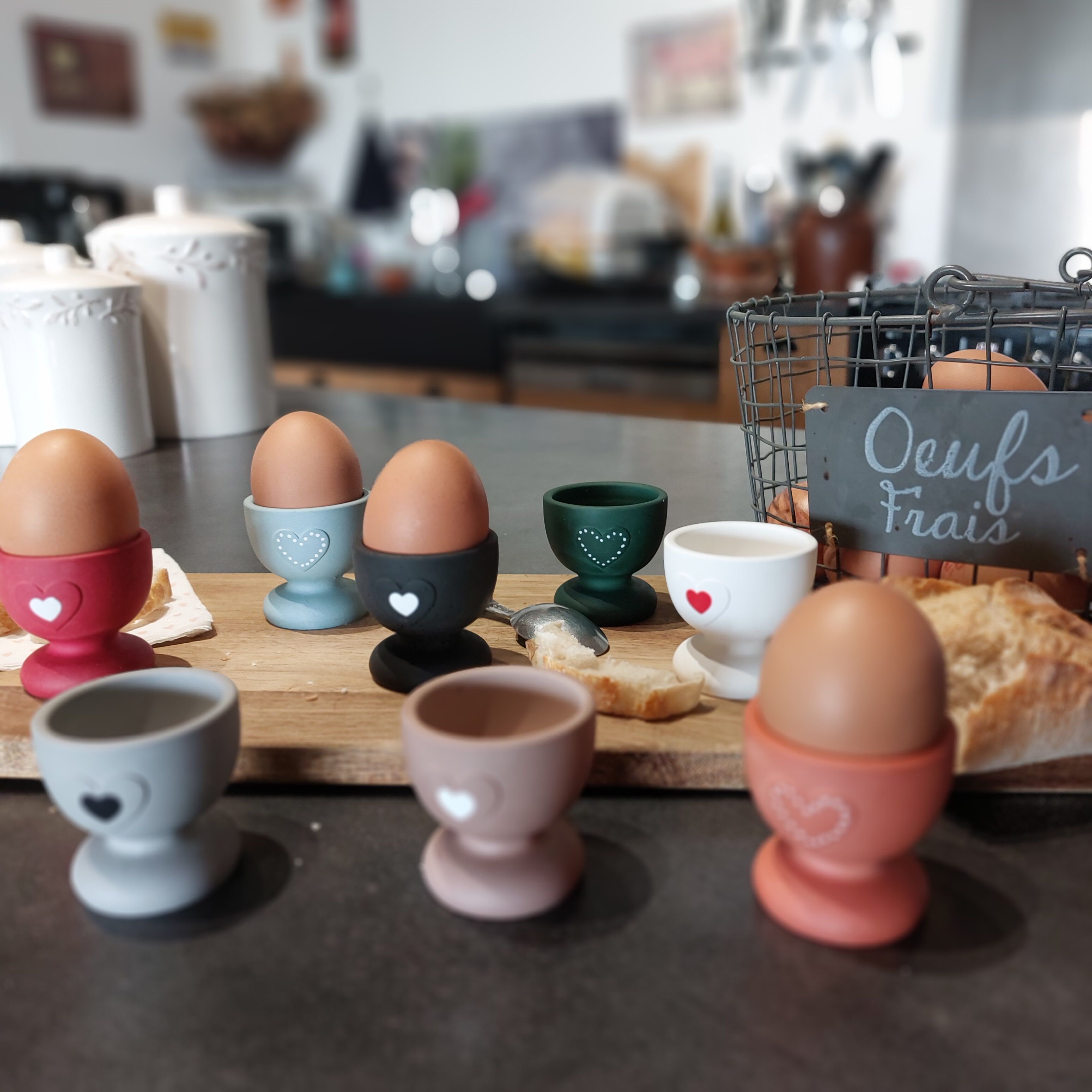 Colorful handmade country-style egg cups - set of 2, 4 or 6
