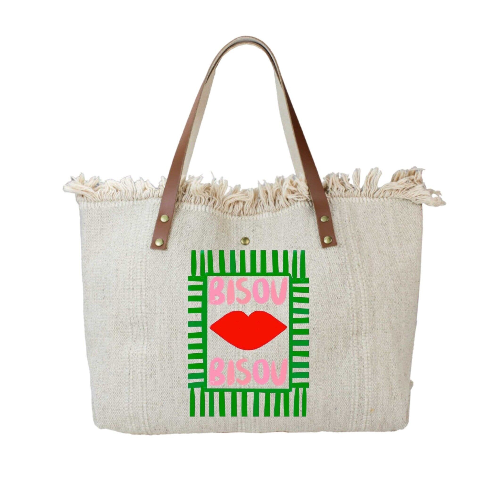 BISOU BISOU BAUMWOLLTASCHE MIT LEDERBESATZ