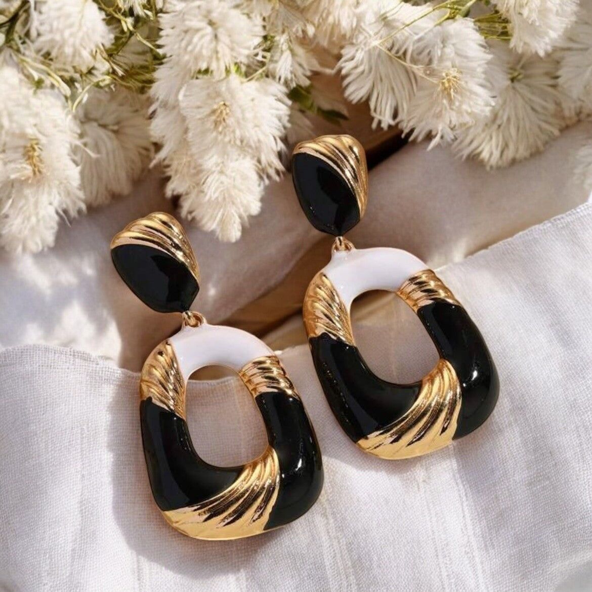 Boucles d'oreilles "AZURA" en acier inoxydable doré émaillé