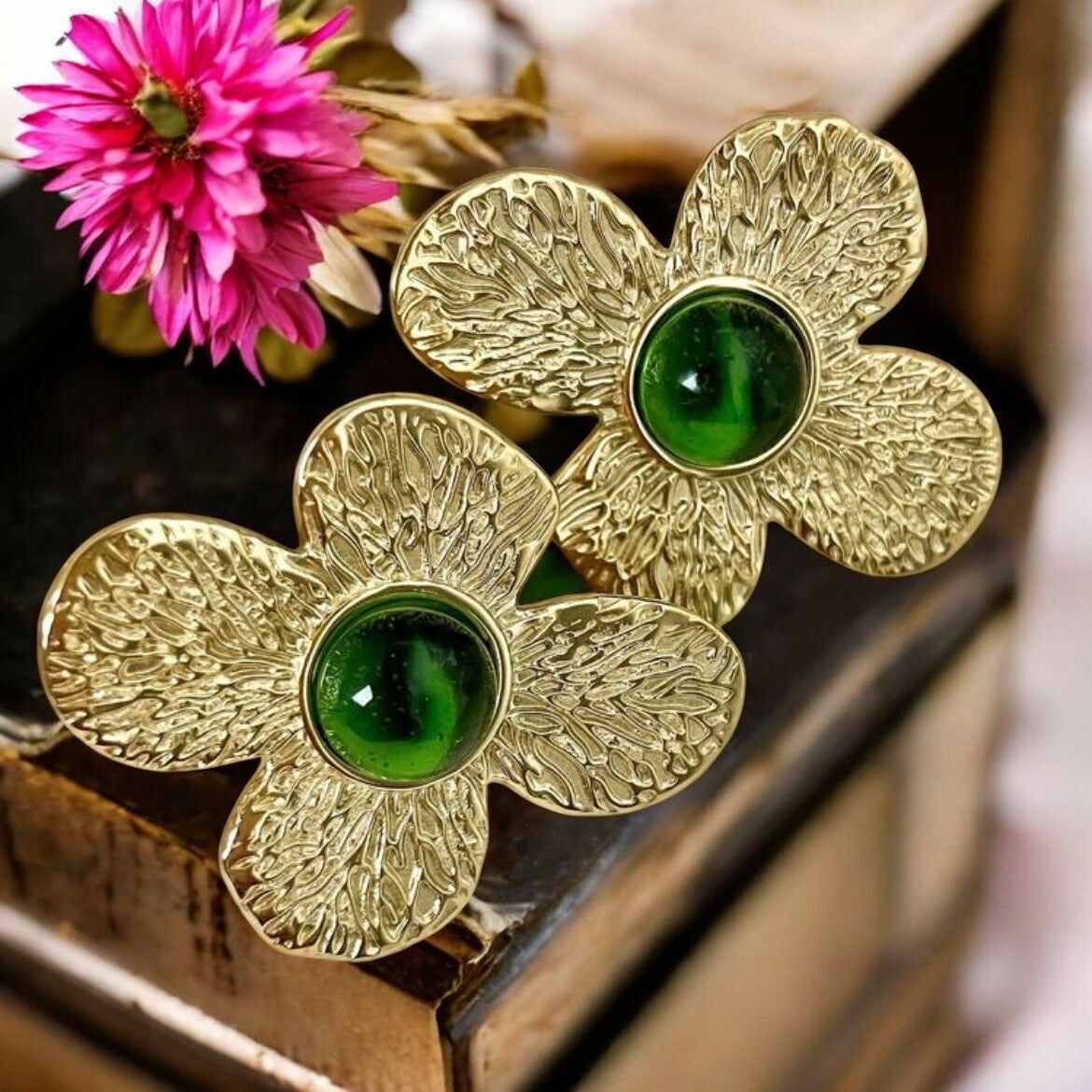 Boucles d'oreilles "ELENYA" en acier inoxydable doré