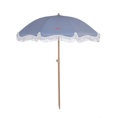 Parapluie bleu à rayures blanches