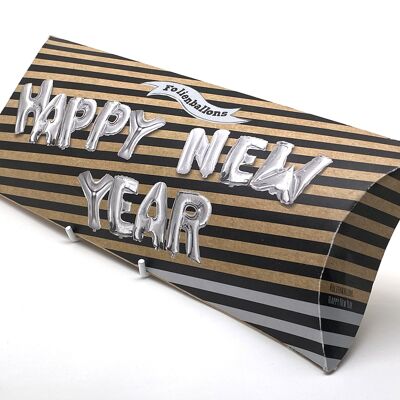"HAPPY NEW YEAR" single balloon box, silver
