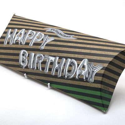 "HAPPY BIRTHDAY" single balloon box, silver